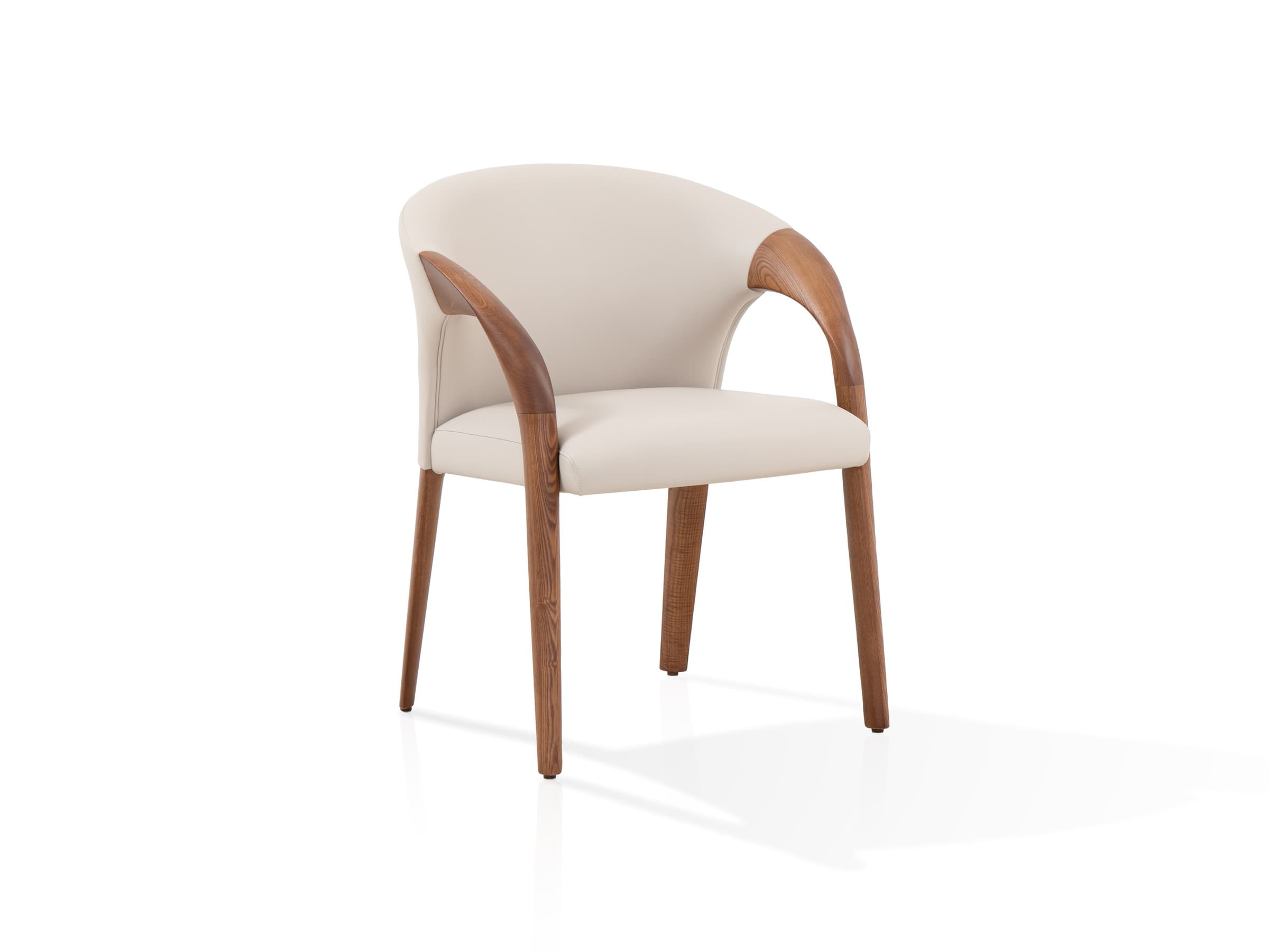 6-ACH-19075 side three-quarter view of the cream and walnut dining armchair