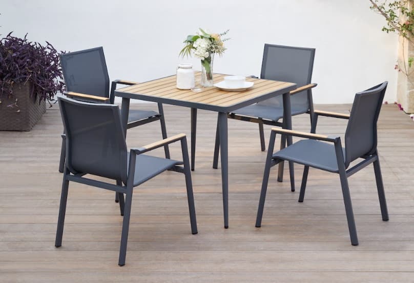 BH-S3001 square outdoor dining table with a teak slatted top — view 6