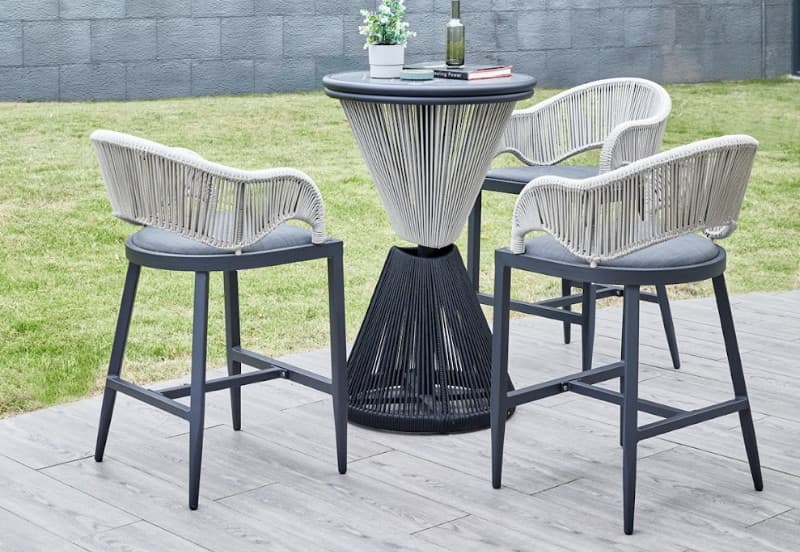 BP-1011 round outdoor side table with a stone top — view 5