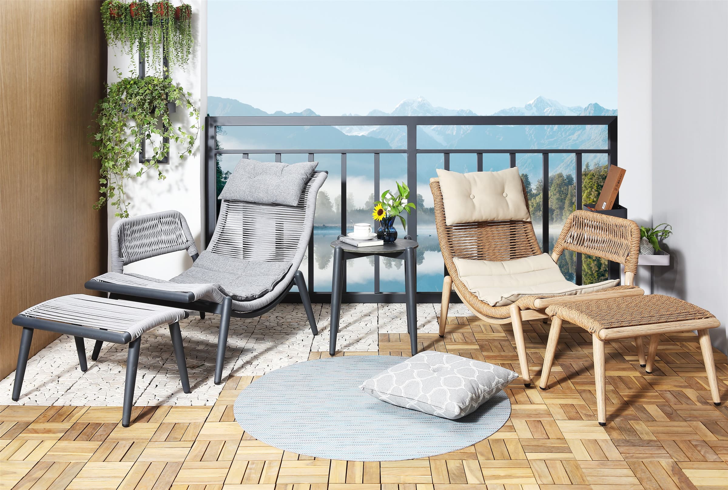 BP-2035 wooden outdoor lounge chair with a footstool — view 10