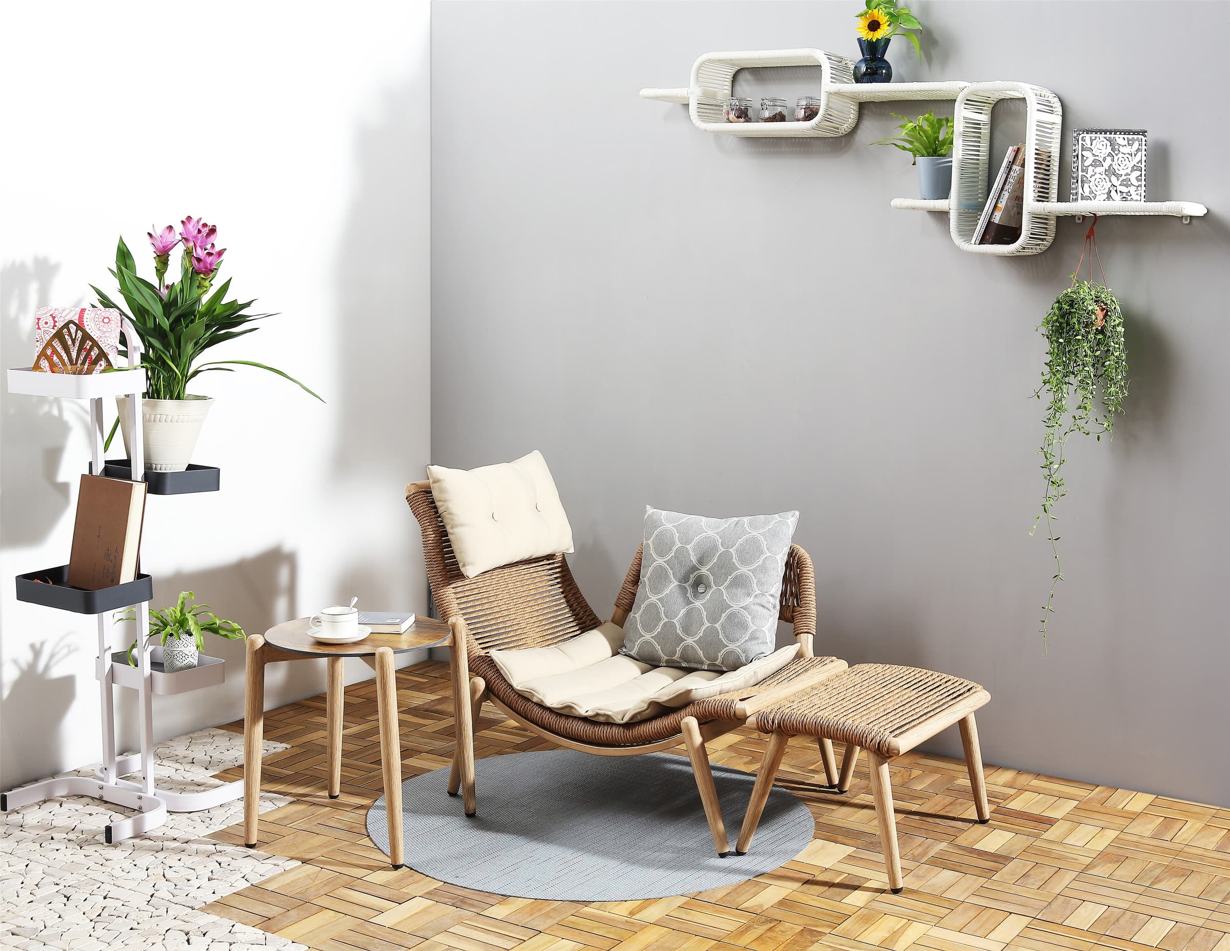 BP-2035 wooden outdoor lounge chair with a footstool — view 7