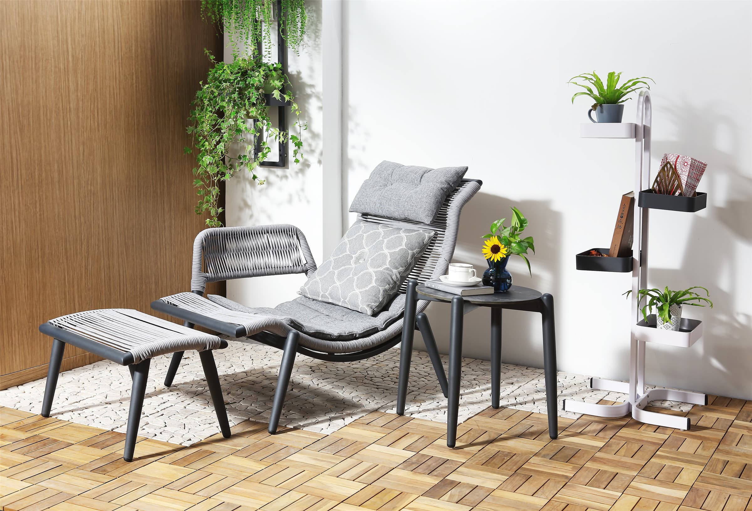 BP-2035 wooden outdoor lounge chair with a footstool — view 8