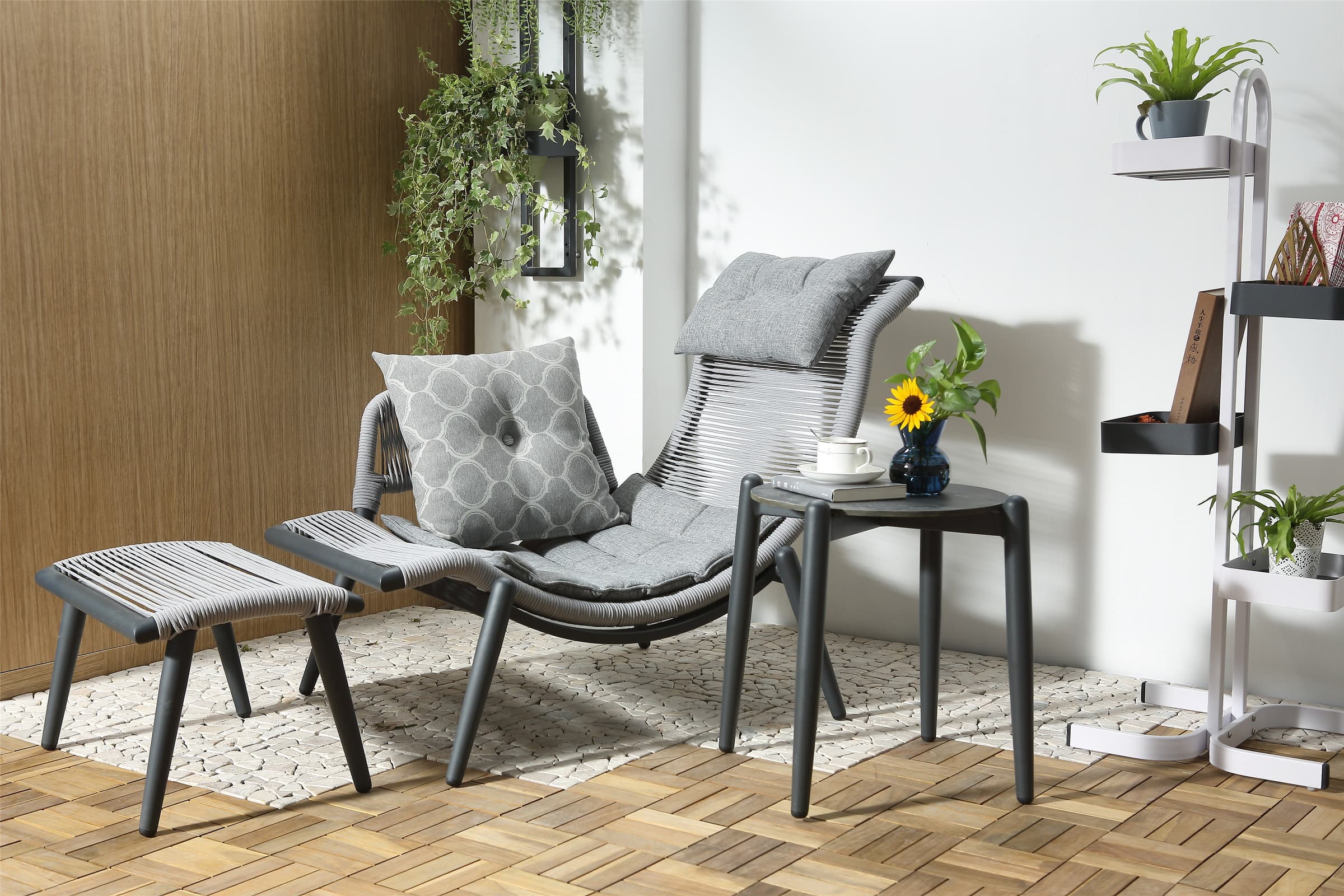 BP-2035 wooden outdoor lounge chair with a footstool — view 9