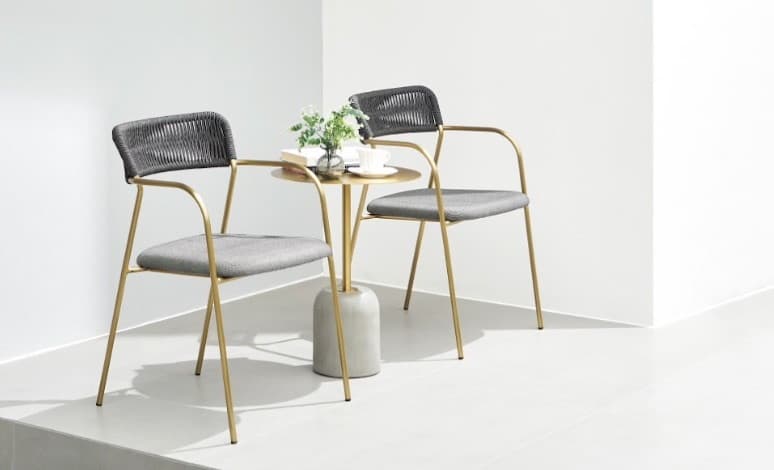 BP-2060 pair of slim outdoor armchairs with a tall side table — view 2