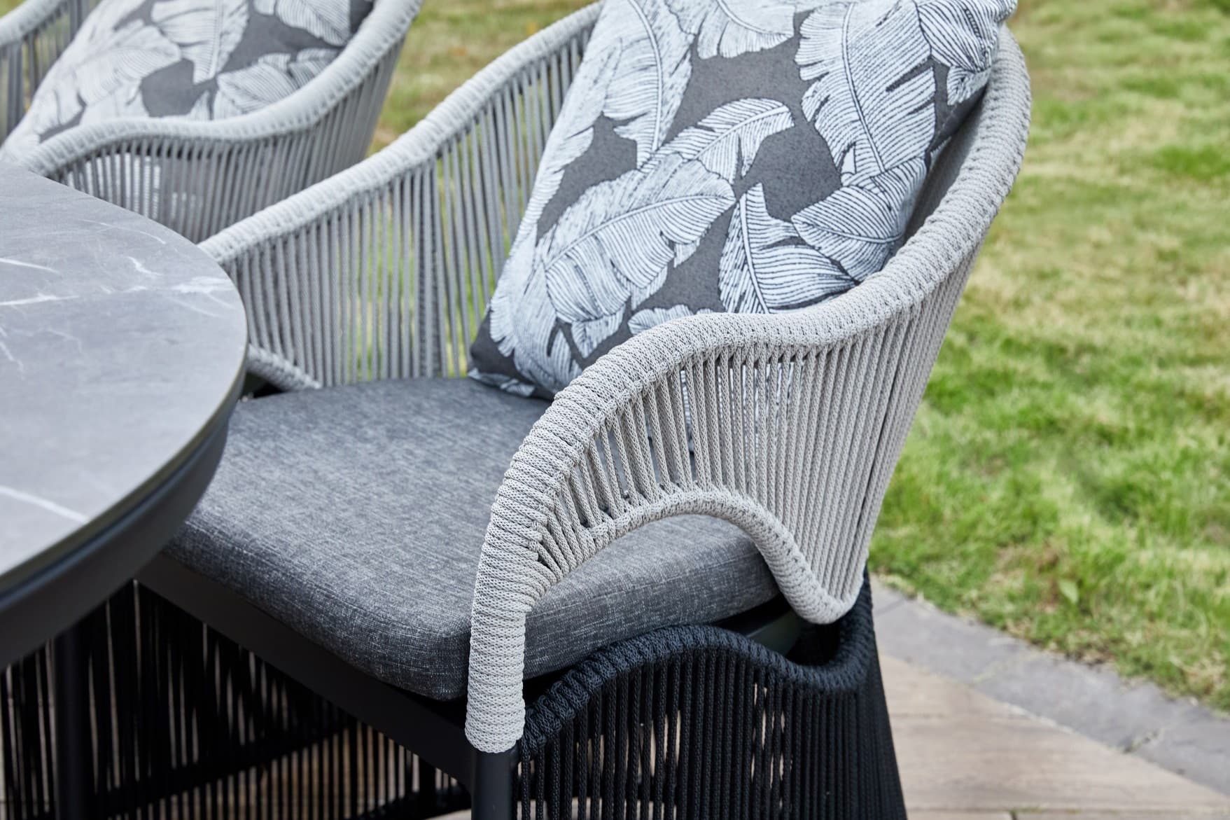 BP-3205 round outdoor dining table with four rope-weave armchairs — view 4