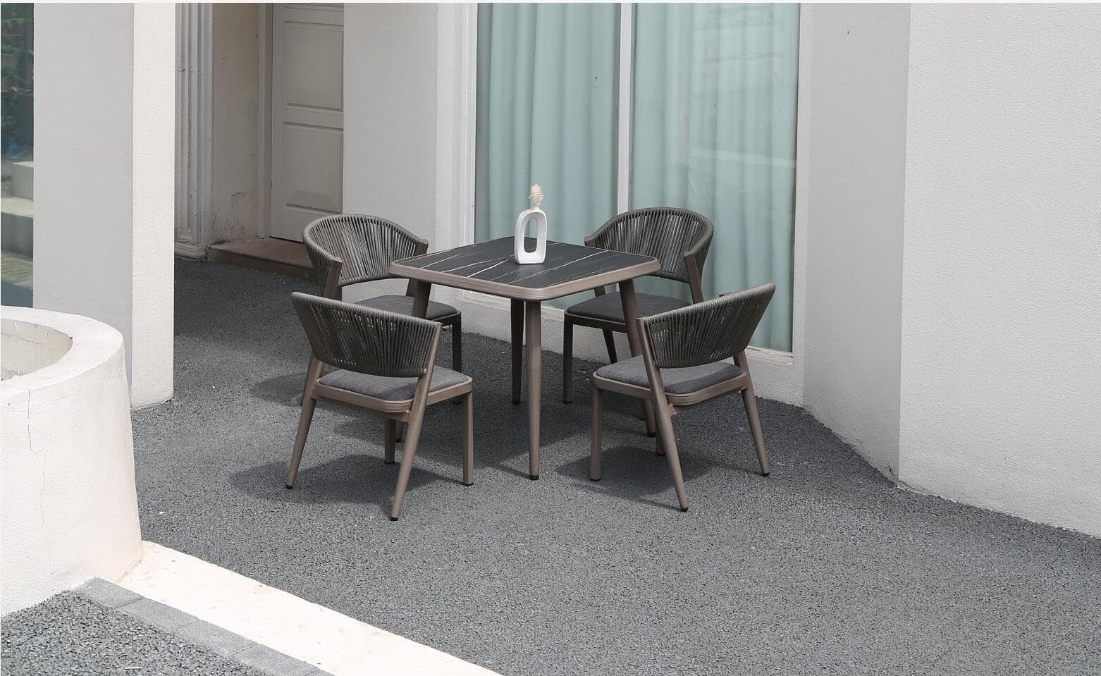 BP-3232-R outdoor dining set with four rope-weave chairs on a terrace — view 5