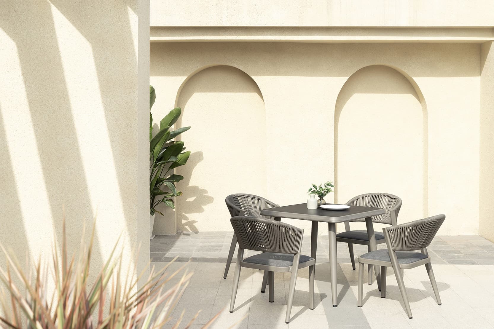 BP-3232-S outdoor dining chair in pale rope weave with a wooden frame — view 12