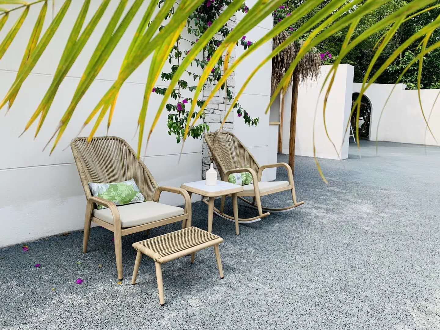 BP-6206 outdoor armchair and footstool in pale rope weave with a side table — view 4