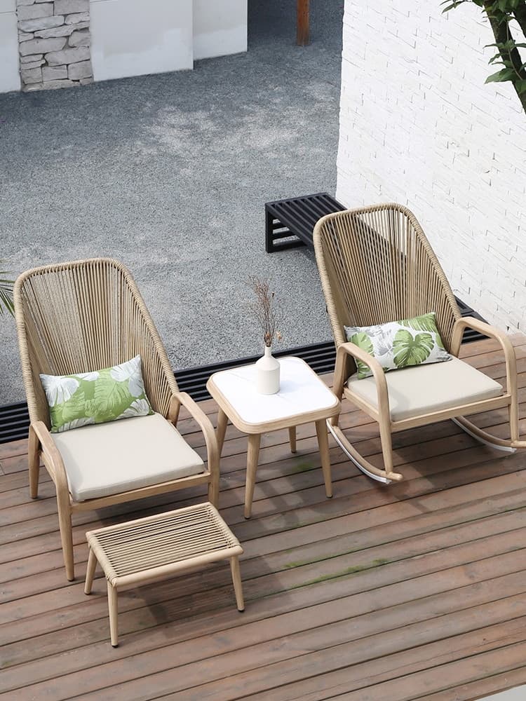 BP-6206 outdoor armchair and footstool in pale rope weave with a side table — view 5