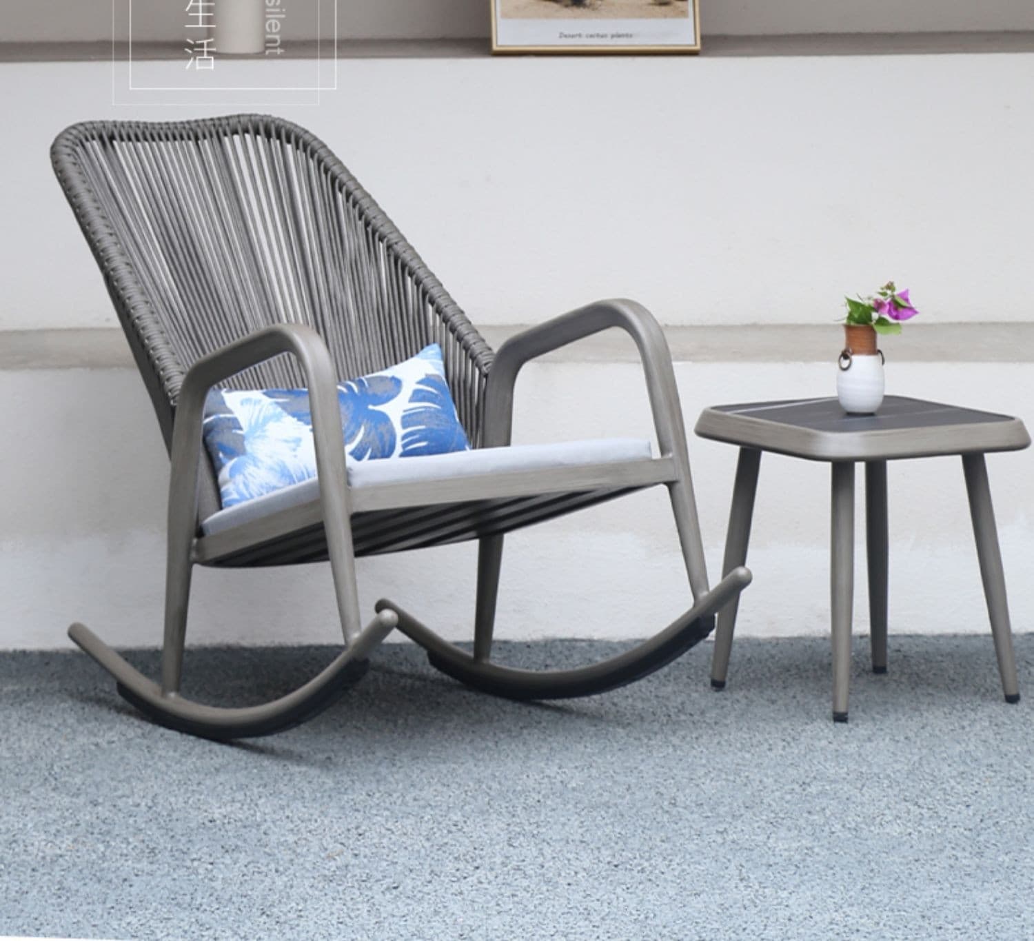 BP-6206 outdoor armchair and footstool in pale rope weave with a side table — view 6