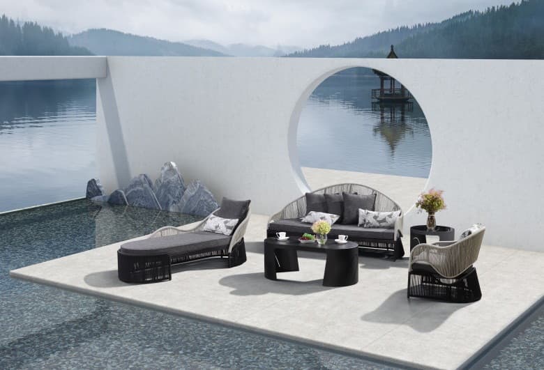 BP-8171A outdoor lounge set in dark weave beside a pool