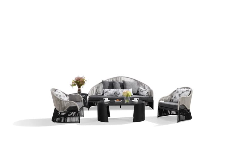 BP-8171B outdoor sofa set in dark weave on a lakeside terrace — view 2