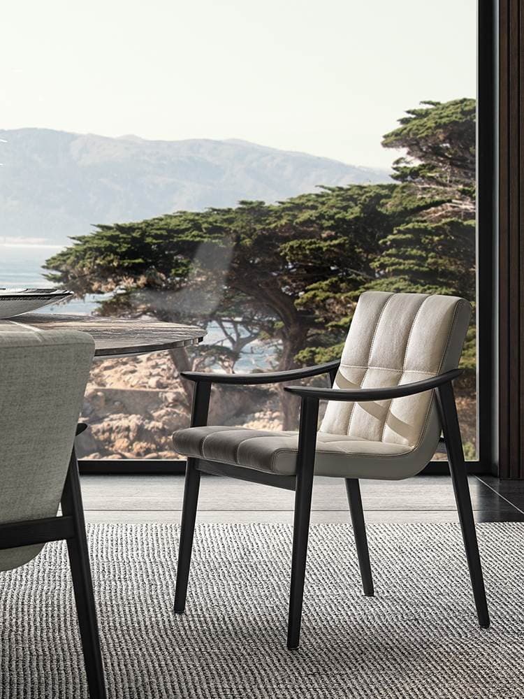 BRFCY-151 dining armchairs at a table overlooking a coastal view