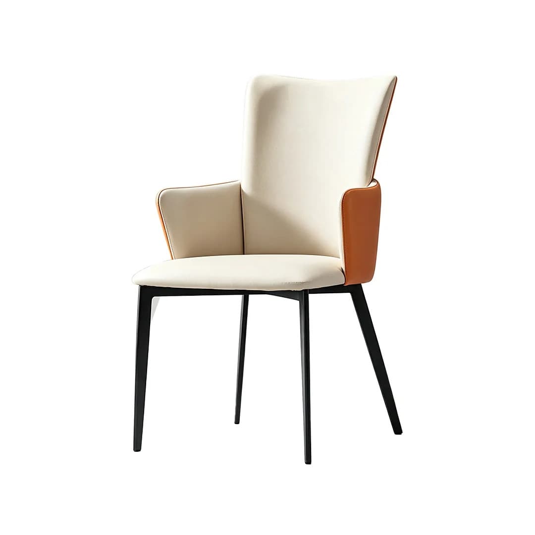 BRFOY-659 dining armchair in cream leather with a contrasting orange back panel