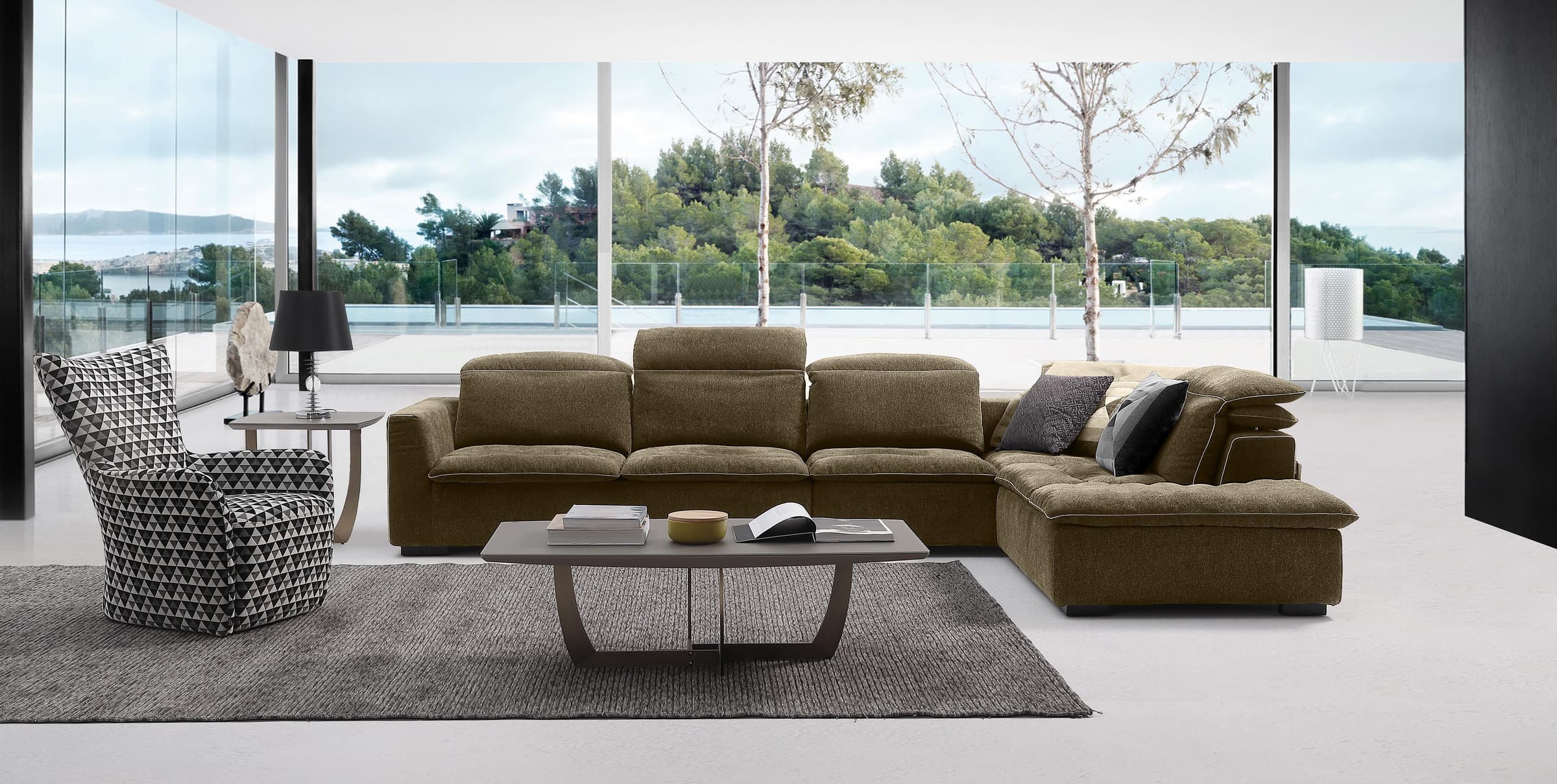 EVA corner sofa in dark grey with adjustable headrests — view 11