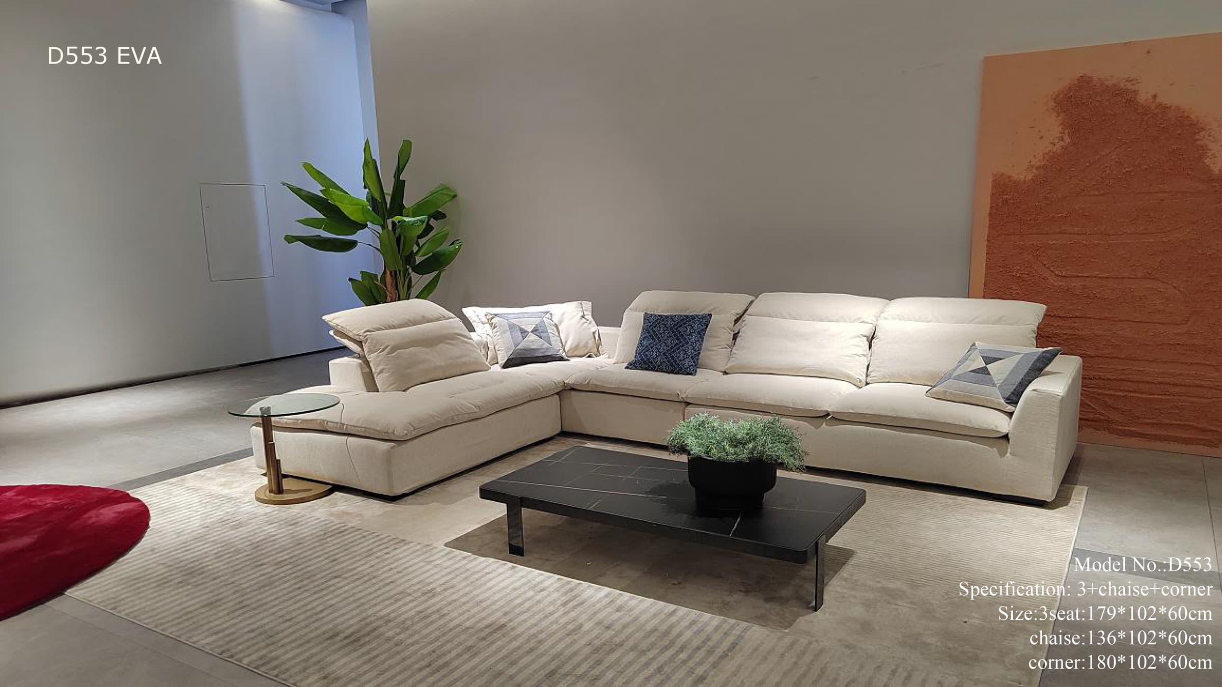 EVA corner sofa in dark grey with adjustable headrests — view 2
