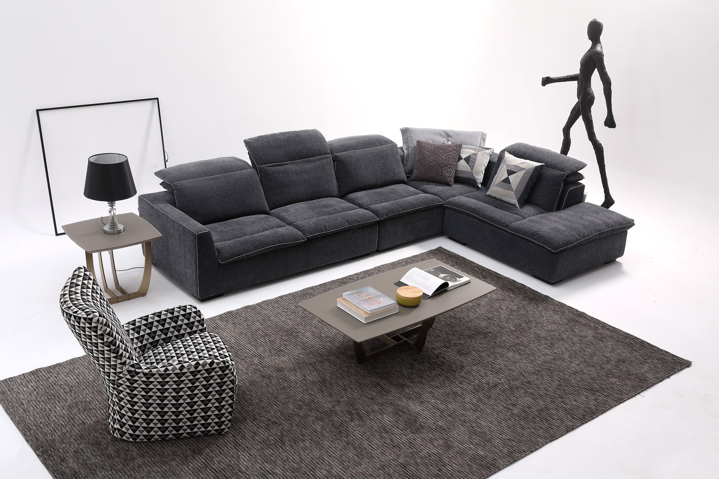 EVA corner sofa in dark grey with adjustable headrests — view 7