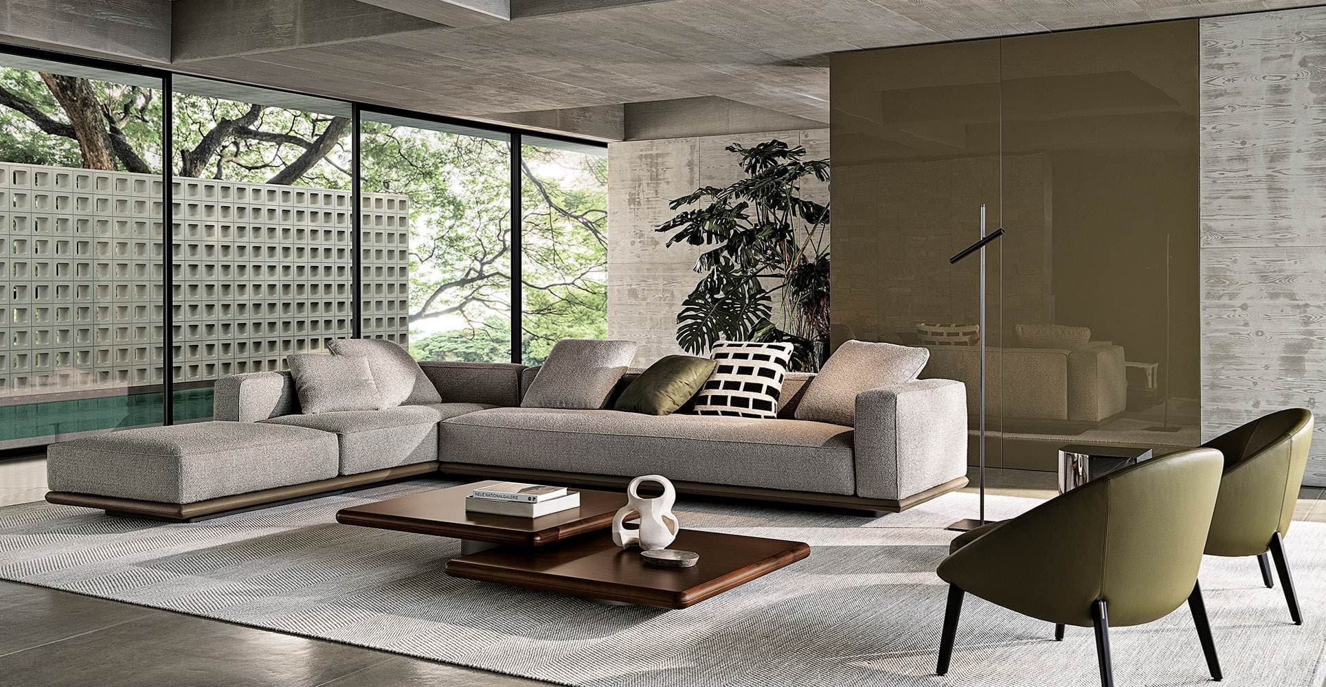 GC-007W modular sofa in pale fabric, shown in a garden-facing living room