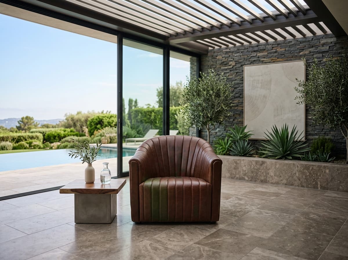 C0283-1D Fluted Leather Tub Chair