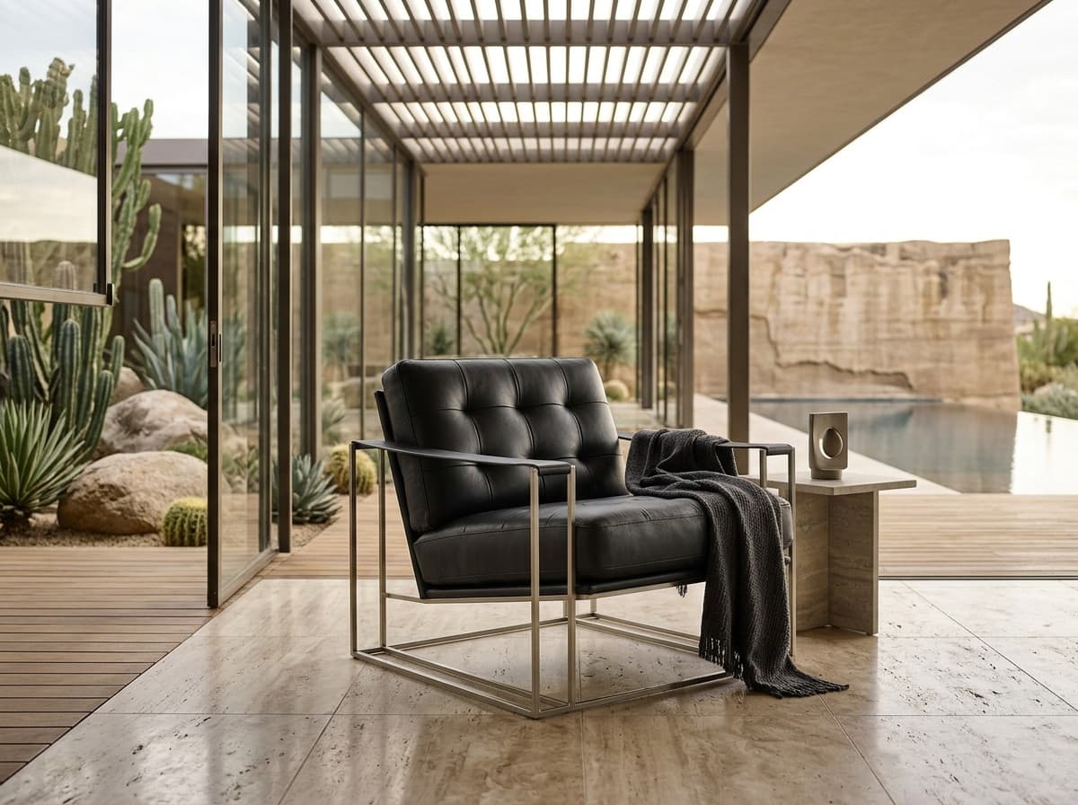C0341B-1D Black Leather Chair with Steel Frame