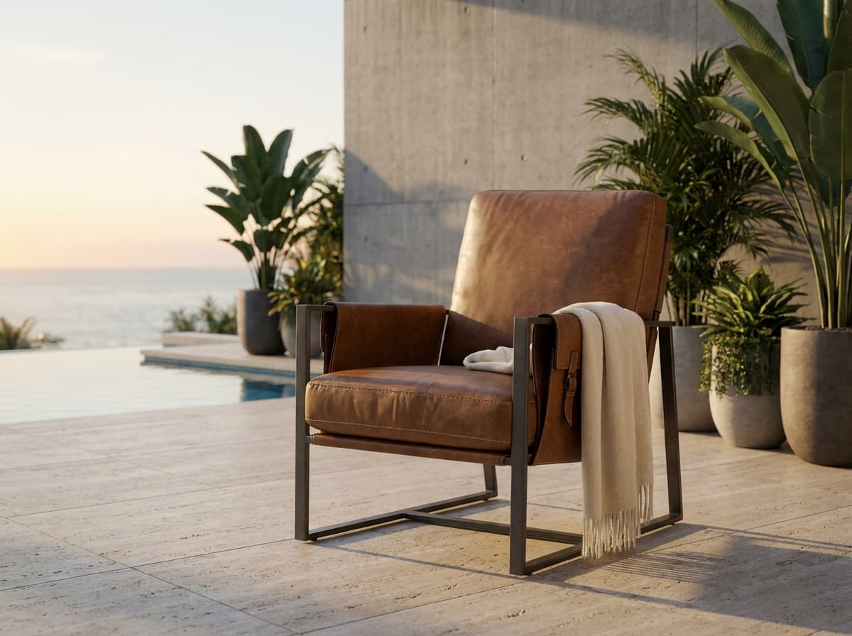 C0621A-1D Leather Armchair with Metal Frame