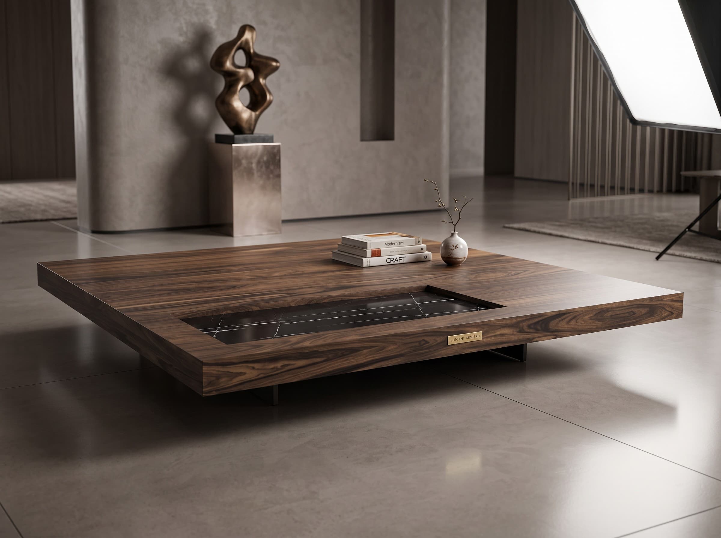 CT1048B Wooden Center Table with Marble Inset