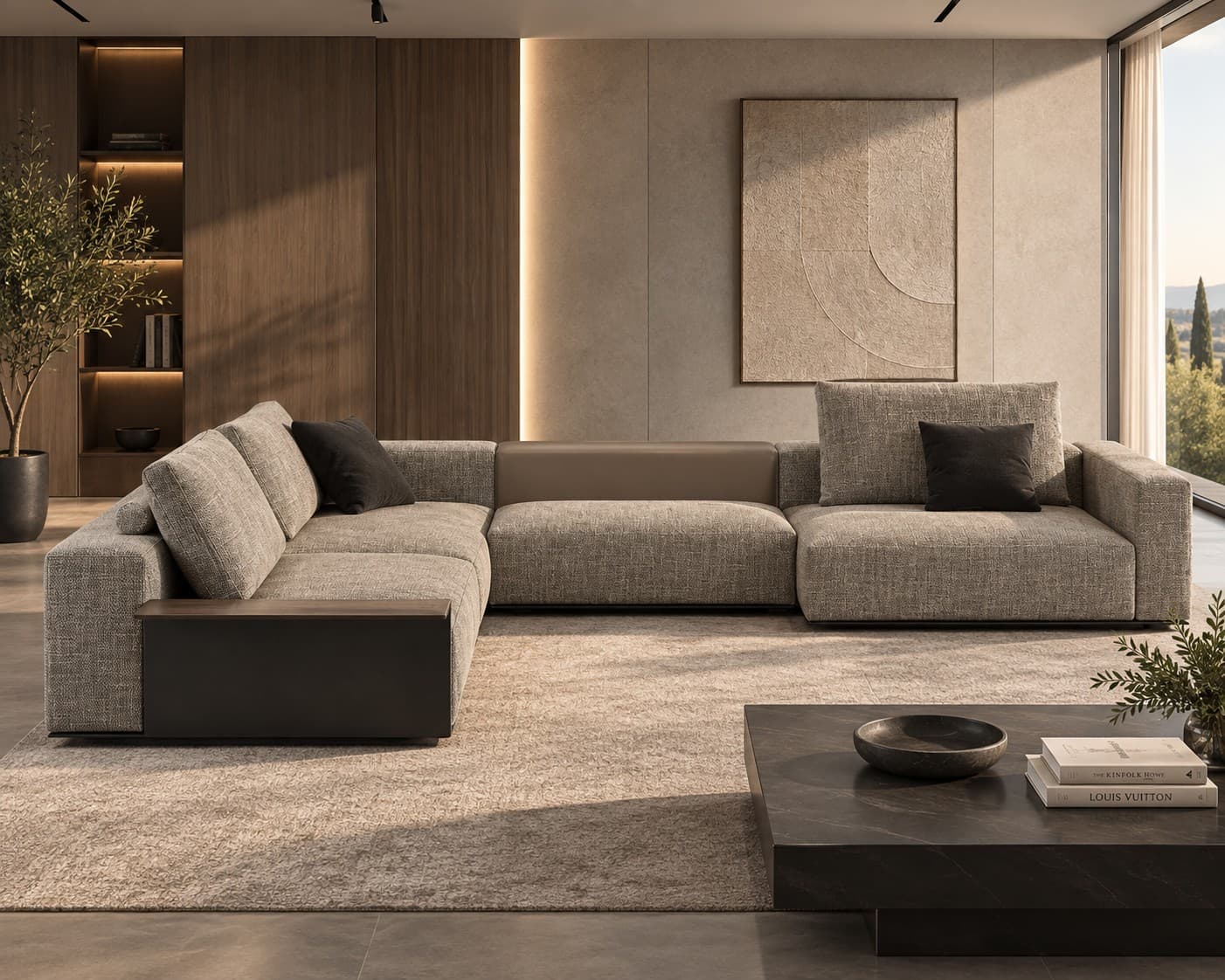 GS9153 Fabric and Leather Corner Sofa