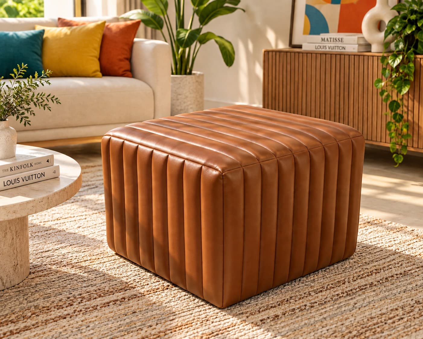 S0487-ST Leather Cube Ottoman