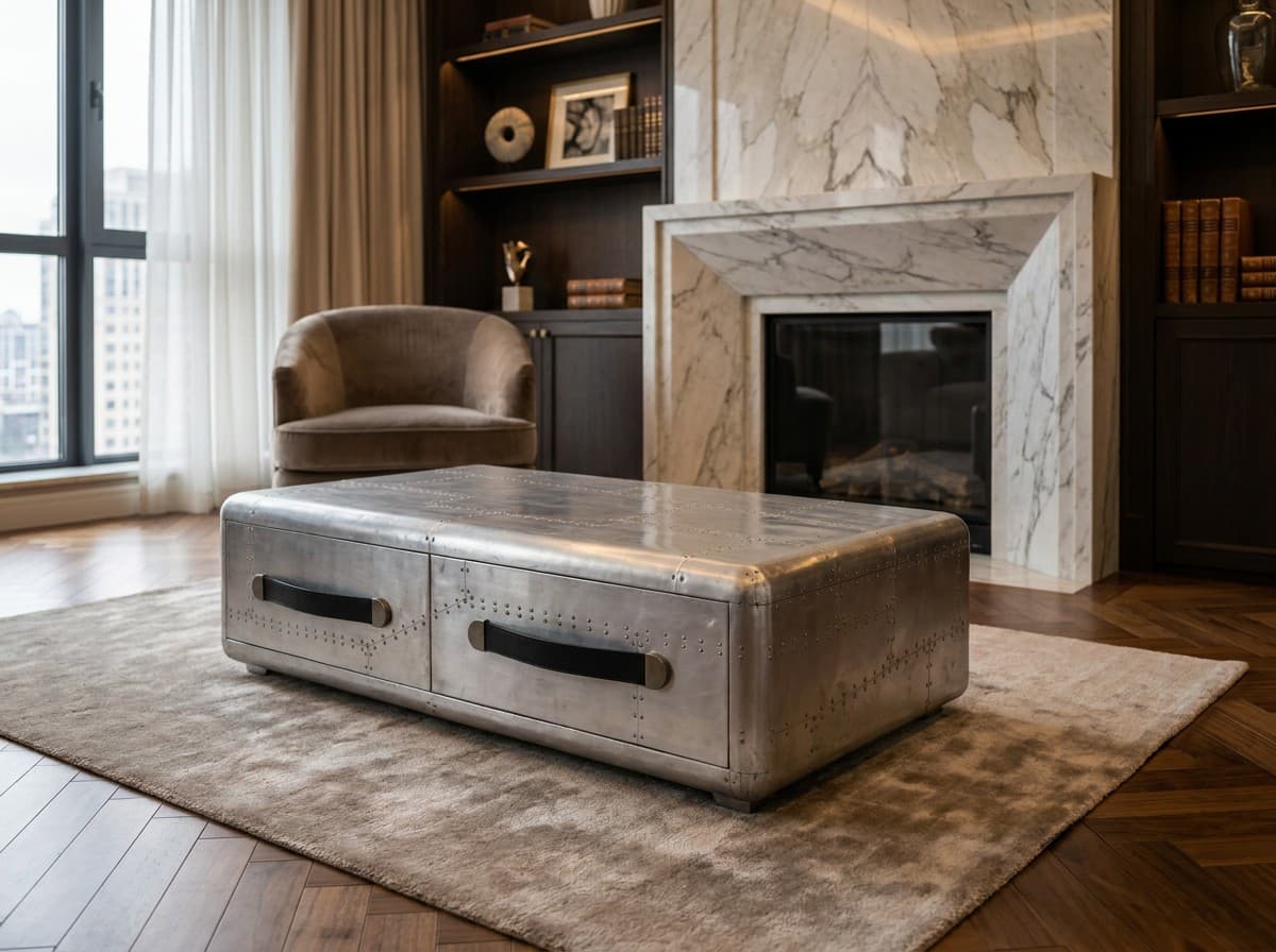 T0218-01 Metal Center Table with Drawers